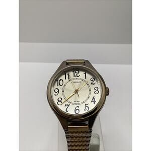 Carriage Womens Silver/ Gold Tone Stretch Band Quartz Fashion Watch New Battery!